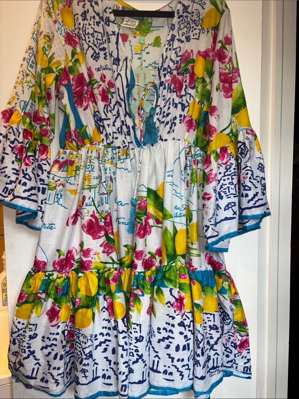 ANTICA SARTORIA MULTICOLORED LEMON PRINT TIERED COTTON DRESS FROM ITALY NWTS OS